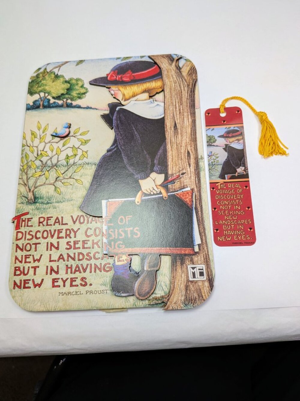 VTG Mary Engelbreit 3D Stand Up Plaque & Tassel Bookmark "The Real Voyage..."